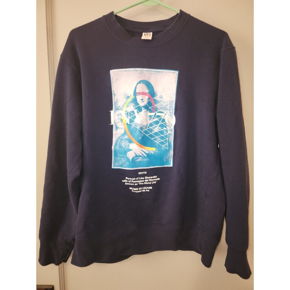 UNIQLO Mens Size L Blue INV779 Louvre Museum Sweatshirt Peter Saville Mona Lisa